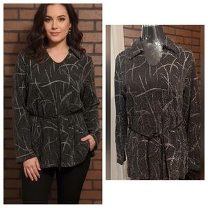 Black Silver Metallic Top Large Y2K Night Out Mob Wife